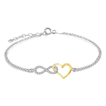 Kalp İçerisinde Sonsuzluk Tasarımlı 925 Ayar Gümüş Kadın Bileklik