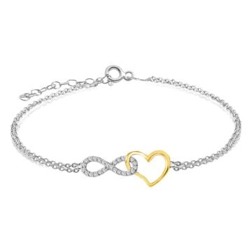 Kalp İçerisinde Sonsuzluk Tasarımlı 925 Ayar Gümüş Kadın Bileklik