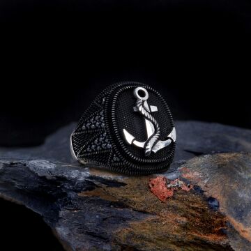 Mikro Taşlı Deniz Çapası Model 925 Ayar Gümüş Yüzük