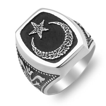 Ay Yıldız Tasarımlı Lale Motifli 925 Ayar Gümüş Yüzük