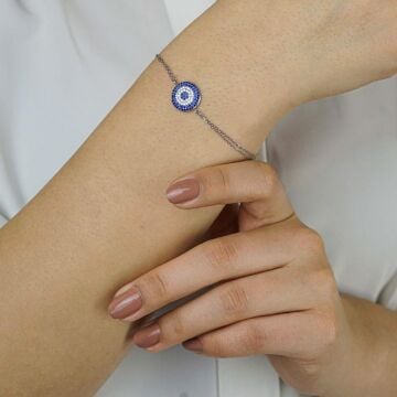 Nazar Boncuğu Tasarımlı 6 Sıralı 925 Ayar Gümüş Kadın Bileklik