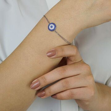 Nazar Boncuğu Tasarımlı 6 Sıralı 925 Ayar Gümüş Kadın Bileklik