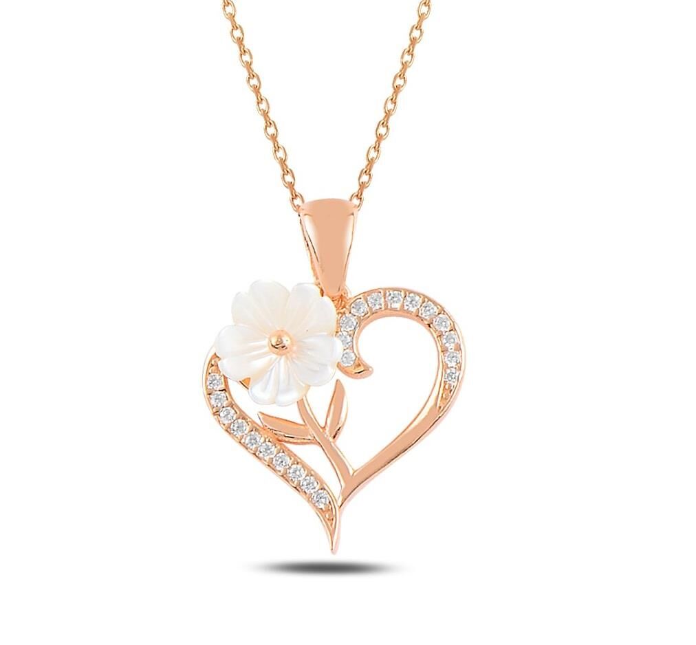 Manolya Çiçeği Kalp Tasarımlı 925 Ayar Gümüş Kolye ROSE