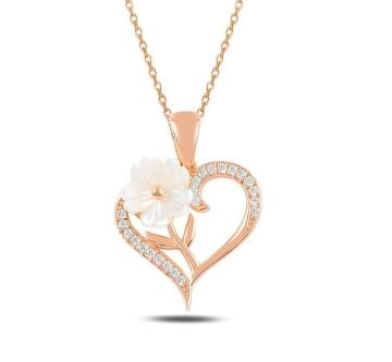 Manolya Çiçeği Kalp Tasarımlı 925 Ayar Gümüş Kolye ROSE