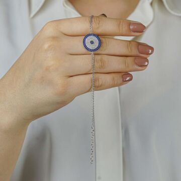 Nazar Tasarımlı 8 Sıralı 925 Ayar Gümüş Kadın Bileklik