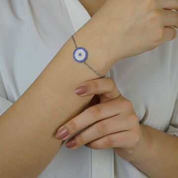 Nazar Tasarımlı 8 Sıralı 925 Ayar Gümüş Kadın Bileklik