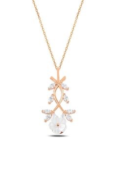 Baget Taşlı Manolya Çiçeği Gümüş Kolye Rose