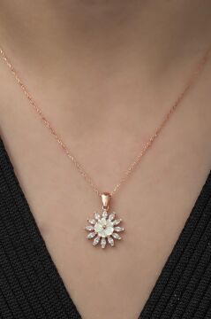 Özel Tasarım Manolya Çiçeği 925 Ayar Gümüş Kolye ROSE