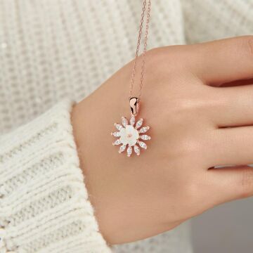 Özel Tasarım Manolya Çiçeği 925 Ayar Gümüş Kolye ROSE