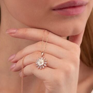 Özel Tasarım Manolya Çiçeği 925 Ayar Gümüş Kolye ROSE