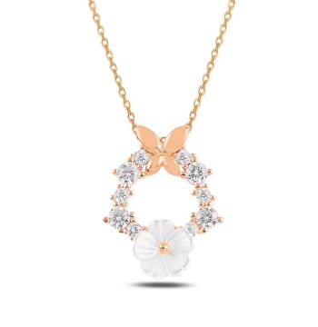 Manolya Çiçeği Kelebek Detaylı 925 Ayar Gümüş Kolye ROSE