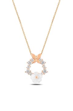 Manolya Çiçeği Kelebek Detaylı 925 Ayar Gümüş Kolye ROSE