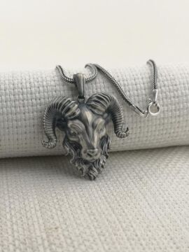 Sakallı Koç Başı Üç Boyut Tasarımlı 925 Ayar Gümüş Kolye