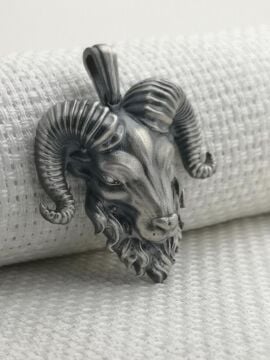 Sakallı Koç Başı Üç Boyut Tasarımlı 925 Ayar Gümüş Kolye Ucu