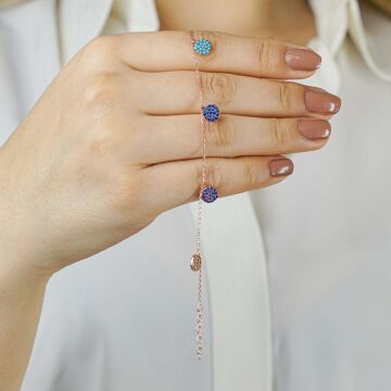 Yuvarlak Minimal Tasarımlı Renkli Zirkon Taşlı 925 Ayar Gümüş Şans Bileklik