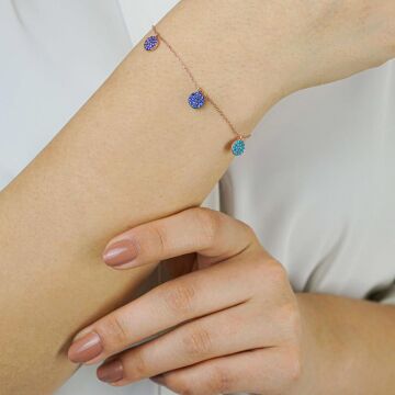 Yuvarlak Minimal Tasarımlı Renkli Zirkon Taşlı 925 Ayar Gümüş Şans Bileklik