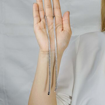 Pırlanta Tasarımlı Kare Model 925 Ayar Gümüş Su Yolu Kolye 50 CM