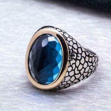 Açık Mavi Zikron Taşlı Gümüş Yüzük