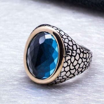 Açık Mavi Zikron Taşlı Gümüş Yüzük