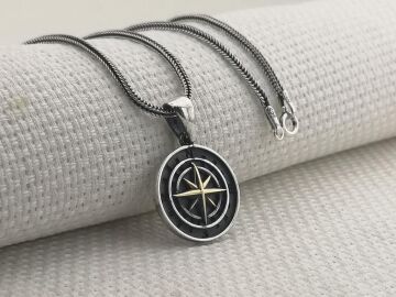 Pusula Tasarımlı 925 Ayar Gümüş Kolye