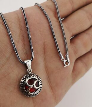 Özel Tasarım Üç Hilal 925 Ayar Gümüş Erkek Kolye 60 CM