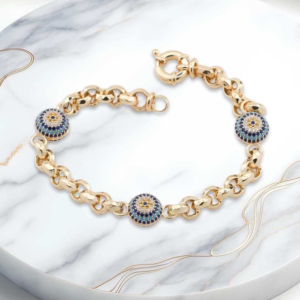 Üç Nazarlı 925 Ayar Gümüş Hallow Bileklik