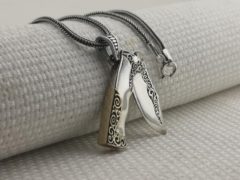 Avcı Çakı Bıçak Tasarımlı 925 Ayar Gümüş Kolye