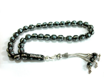 925 Ayar Gümüş Özel Torna İşçilikli Firuze Oltu Taşı Tesbih