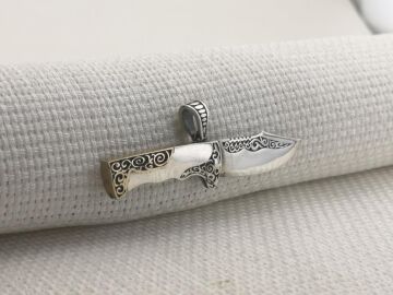 Avcı Çakı Bıçak Tasarımlı 925 Ayar Gümüş Kolye Ucu