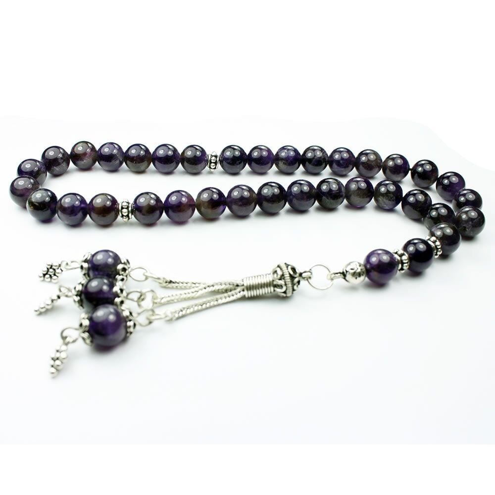 925 Ayar Gümüş % 100 Doğal Ametist Taşı Tesbih