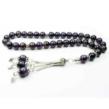 925 Ayar Gümüş % 100 Doğal Ametist Taşı Tesbih