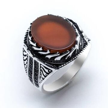 925 Ayar Gümüş Akik Taşlı  Erkek Yüzük