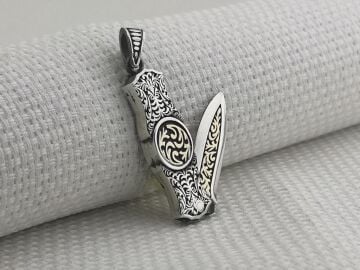 Çakı Bıçak Tasarımlı Özel İşlemeli 925 Ayar Gümüş Kolye Ucu