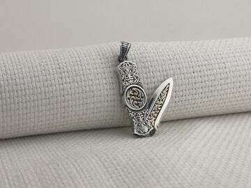 Çakı Bıçak Tasarımlı Özel İşlemeli 925 Ayar Gümüş Kolye Ucu