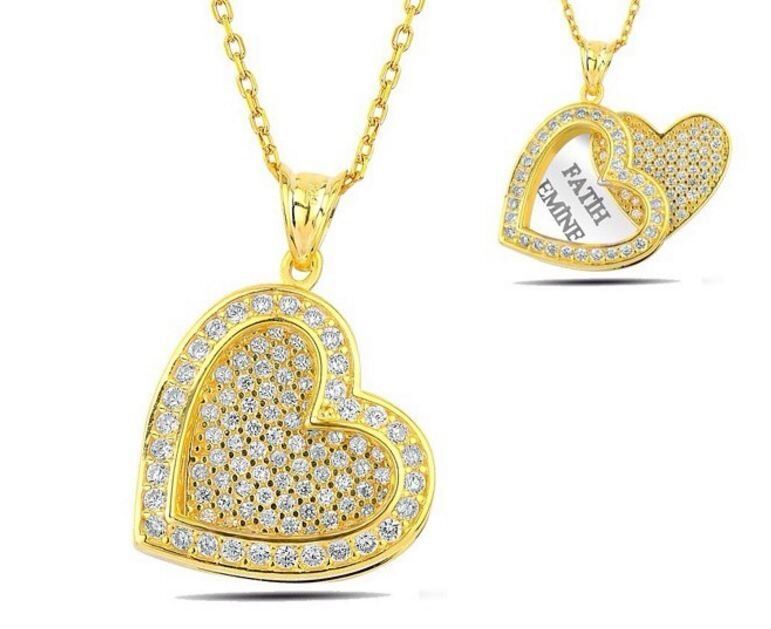 İsim Yazılı Kalpli Model Gümüş Bayan Kolye