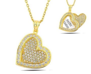 İsim Yazılı Kalpli Model Gümüş Bayan Kolye