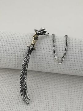 La Feta İlla Ali La Seyfe İlla Zülfikar Yazılı Beyaz Taşlı Gümüş Kolye