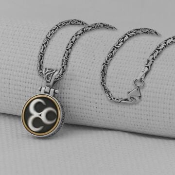 Üç Hilal Ortası Dönen 925 Ayar Gümüş Kolye