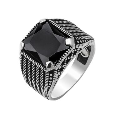 Siyah Zirkon Taşlı 925 Ayar Gümüş Erkek Yüzük