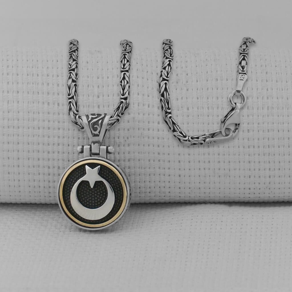 Ay Yıldız Ortası Dönen 925 Ayar Gümüş Kolye