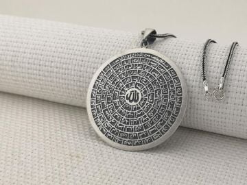 Büyük Boy Esmaül Hüsna Dualı 925 Ayar Gümüş Kolye