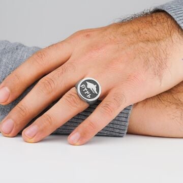 Göktürkçe Türk Yazılı Bozkurt Simgeli 925 Ayar Gümüş Yüzük