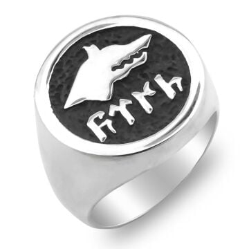 Göktürkçe Türk Yazılı Bozkurt Simgeli 925 Ayar Gümüş Yüzük