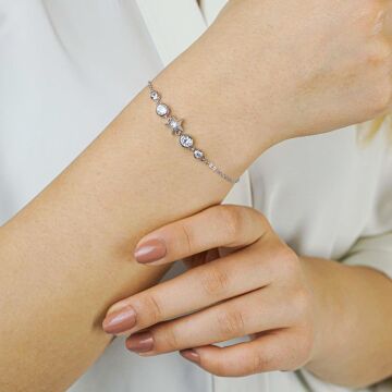 Yıldız ve Tektaş Tasarımlı 925 Ayar Gümüş Kadın Bileklik