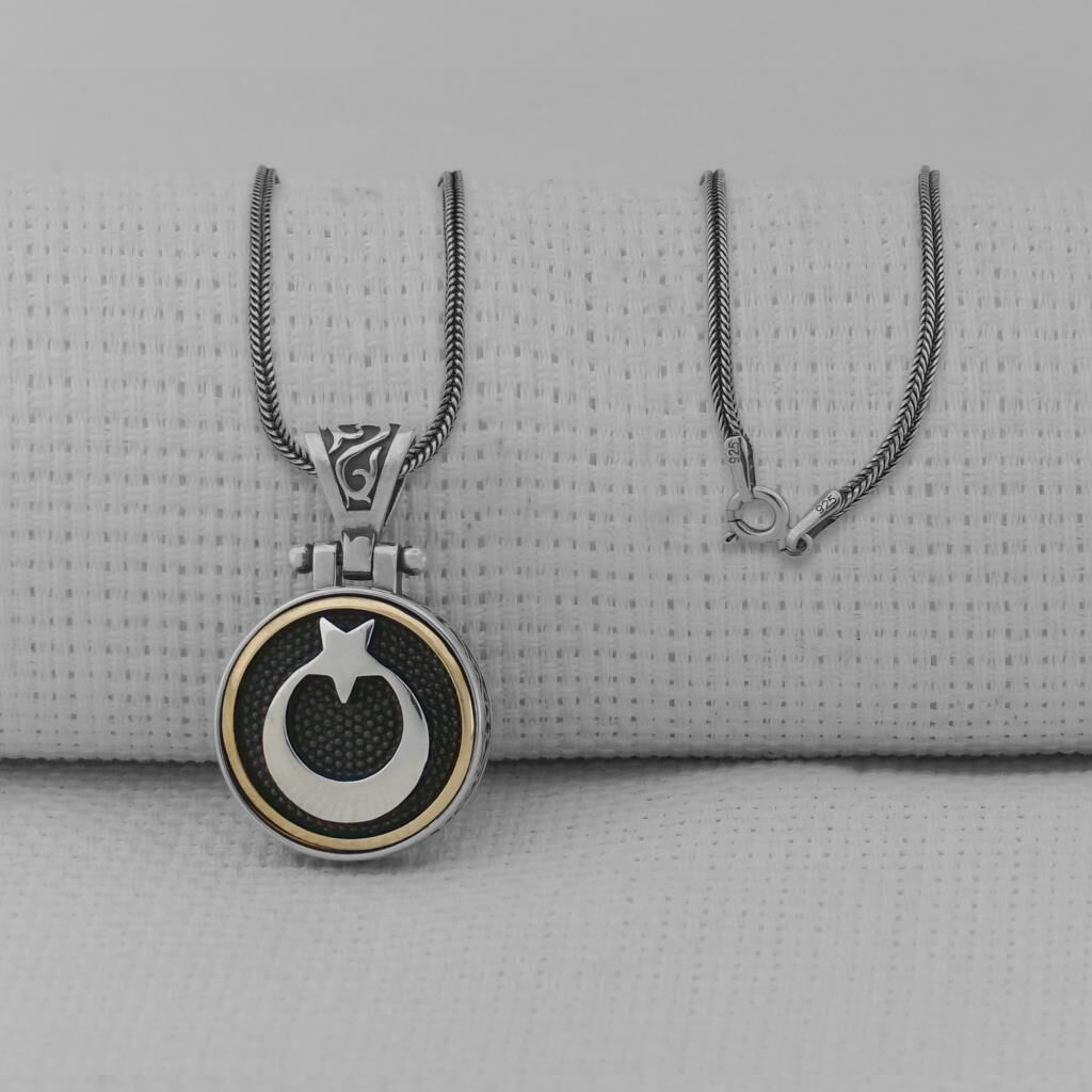 Ay Yıldız Ortası Dönen 925 Ayar Gümüş Kolye