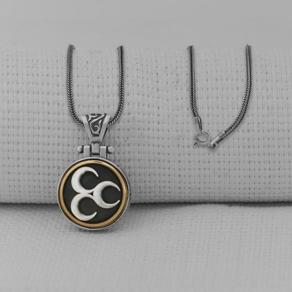 Üç Hilal Ortası Dönen 925 Ayar Gümüş Kolye