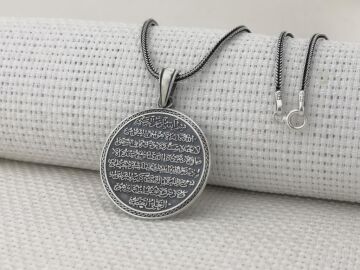Ayetel Kürsi Ayeti Yazılı 925 Ayar Gümüş Kolye