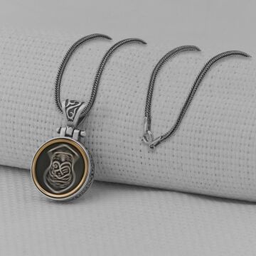 Nalı Şerif Ortası Dönen 925 Ayar Erkek Gümüş Kolye