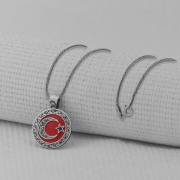 Gravür İşlemeli 925 Ayar Gümüş Küçük Boy Ay Yıldız Kolye