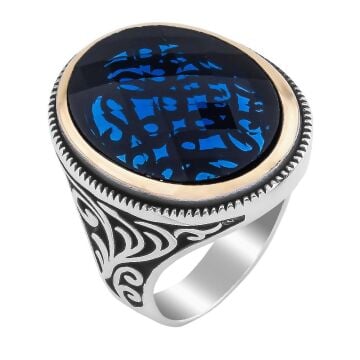 Mavi Oval Zirkon Taşlı 925 Ayar Gümüş Erkek Yüzük